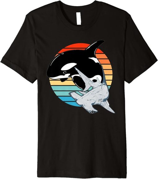 Hammerhead Shark Orca Vintage Sunset Shark Day Premium T-Shirt