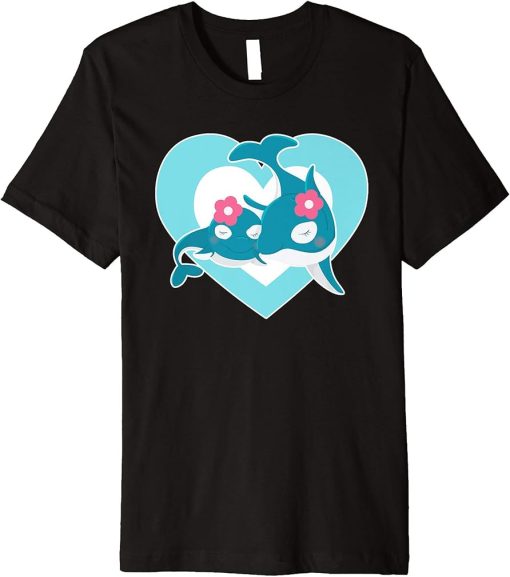 Love Orcas - Cute Orca and Orca Calf Heart Premium T-Shirt