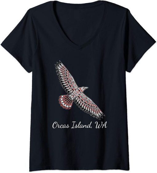 Womens Raven Native American Haida Orcas Island WA PNW Art Birder V-Neck T-Shirt